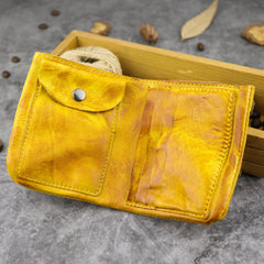 Yellow Leather Bifold Wallets For Men Mens Wallet With Coin Pocket Male Wallet With Coin Pocket