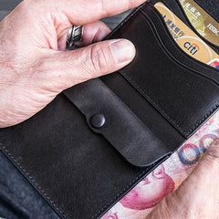 Genuine Leather Mens Cool billfold Leather Wallet Men Small Wallets Bifold for Men