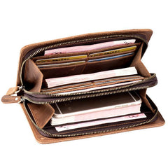Brown Cool Mens long Wallet Wristlet Wallet Clutch Wallet Bifold Long Wallet for Men - iwalletsmen