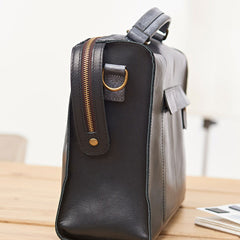 Mens Black Leather Large Briefcase Handbag Work Bag Business Bag for Men - iwalletsmen