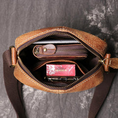 Brown Leather Vertical Messenger Bag Men's Small Side Bag Mini Phone Bag Courier Bag For Men - iwalletsmen