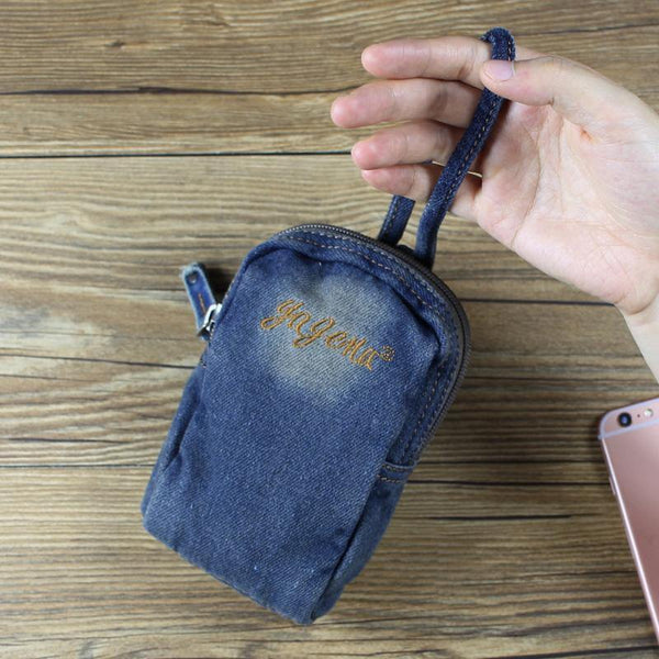 Denim  Womens Mens Mobile Bag Wristlet Bag Jean Blue Clutch Purse For Women - iwalletsmen