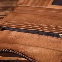 Handmade Leather Mens Cool Long Leather Wallet Trifold Clutch Wallet for Men - iwalletsmen