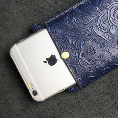 Handmade Leather Mens Cool Zipper Phone Travel Long Wallet Holder Slim Clutch Wallets for Men