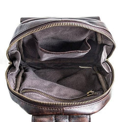 Genuine Leather Mens Cool Chest Bag Sling Bag Crossbody Bag Travel Bag Hiking Bag for men