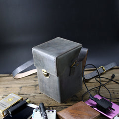 Handmade Gray Leather Mens Small Box Bag Shoulder Bag Messenger Bag for Men - iwalletsmen