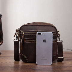 Coffee Leather Mens Small Messenger Bag Cool Mini Side Bag Belt Bag for men - iwalletsmen