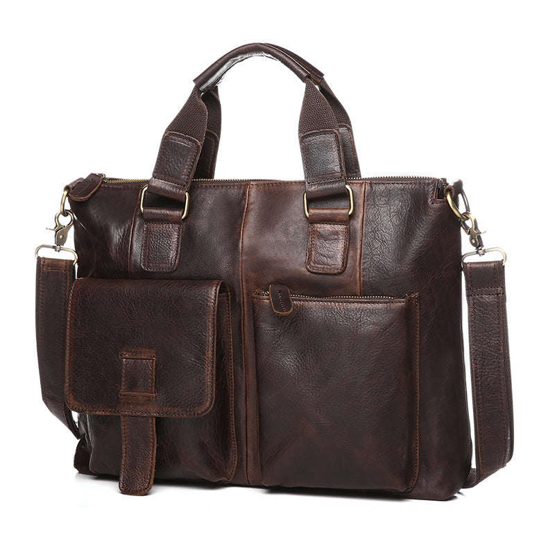 Vintage Brown Leather Men 15.6 inches Briefcase Handbag Brown Laptop Handbag Business Bag For Men - iwalletsmen