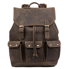 Fashion Coffee Mens Leather 15-inch Computer Backpack Travel Backpacks School Backpacks for men - iwalletsmen