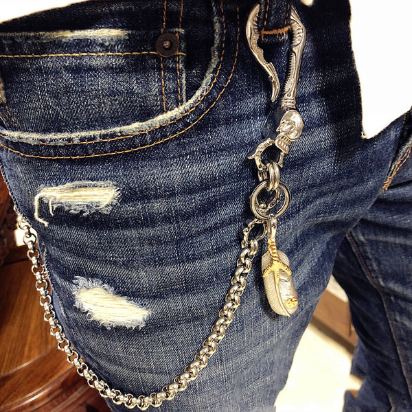 Badass Silver Skull Mens Biker Wallet Chain STAINLESS STEEL Wallet Chain Pants Chain For Men - iwalletsmen