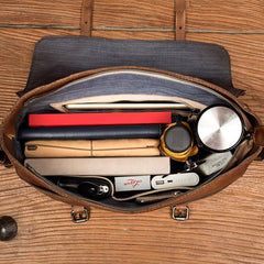 Brown Leather Mens 13 inches Briefcase Laptop Postman Bag Black Side Bag Courier Bag for Men - iwalletsmen