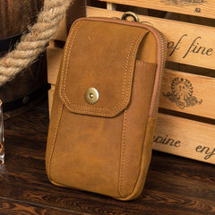 Brown Cool Mens Leather Waist Bag Belt Pouch Belt Bag Waist Phone Holder for Men - iwalletsmen
