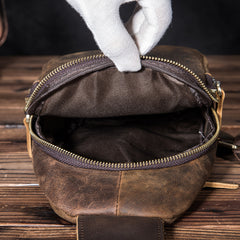 Vintage Brown Leather Men's Sling Bag 8-inches Chest Bag Vintage One shoulder Backpack For Men - iwalletsmen