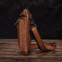 Brown Leather Men's Belt Pouch Small Shoulder Bag Side Bag Waist Bag Belt Bag For Men - iwalletsmen