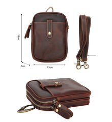 Dark Brown Vintage Leather Mens Small Messenger Bag Waist Bag Black Belt Pouch Bag For Men - iwalletsmen