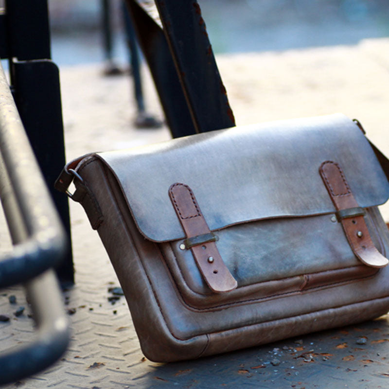Handmade Vintage Leather Mens Messenger Bags Coffee Shoulder Bags for Men - iwalletsmen