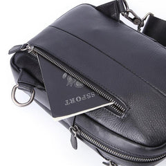 Badass Black Leather Men's 8-inch Trendy Sling Bag Chest Bag One shoulder Backpack Sports Bag For Men - iwalletsmen