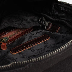 Black Canvas Leather Sling Backpack Men's Sling Bag Chest Bag Dark Coffee Canvas One shoulder Backpack For Men - iwalletsmen