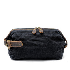 Cool Waxed Canvas Leather Mens Black Clutch Bag Handbag Phone Bag Wash Bag For Men - iwalletsmen