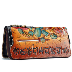 Handmade Leather Tooled Ucchusma Mens Chain Biker Wallet Cool Leather Wallet Zipper Long Phone Wallets for Men