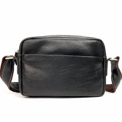 Black Leather Mens Casual Small Courier Bags Messenger Bags Gray Postman Bag For Men - iwalletsmen