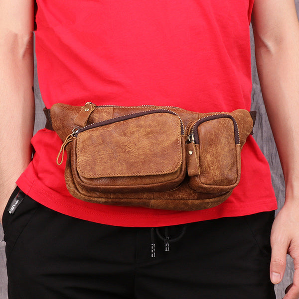 Badass Leather Fanny Pack Men's Brown Hip Bag Bum Bag Waist Bag For Men - iwalletsmen