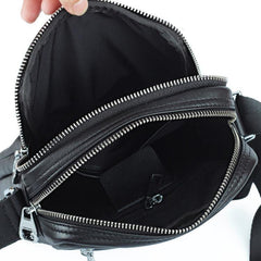 Black LEATHER MENS 8-inch Phone Small Vertical Side Bag Black COURIER BAG MESSENGER BAG FOR MEN - iwalletsmen