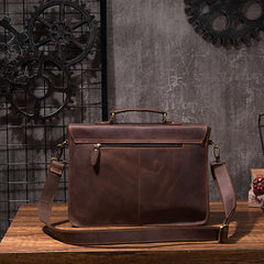 Cool Coffee Leather Mens Briefcase 14inch Laptop Bag Work Handbag Business Bag for Men - iwalletsmen