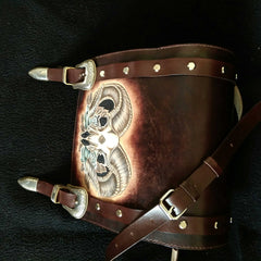 Cool Handmade RAM Skull Tooled Leather Mens Biker Saddle Bag Biker Barrel Side Bag Messenger Bag For Men - iwalletsmen