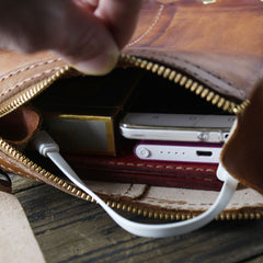 Handmade Vintage Brown Leather Mens Box Bag Shoulder Bag Messenger Bag for Men - iwalletsmen