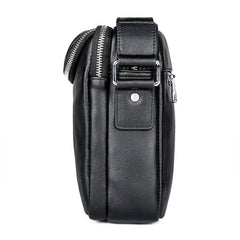 Black Cool Leather 10 inches Large Zipper Messenger Bag Handbag Shoulder Bag For Men - iwalletsmen