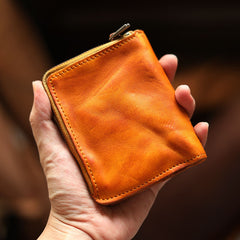 small leather zip wallet​ Cool Tan Leather Mens billfold Wallet Bifold SMall Wallet Black Front Pocket Wallet For Men - iwalletsmen