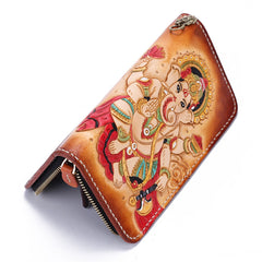 Handmade Leather Ganesha Mens Chain Biker Wallet Cool Leather Wallet With Chain Wallets for Men