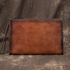 COOL MEN LEATHER Yellow Wristlet Bag LONG CLUTCH WALLETS ZIPPER VINTAGE Brown Envelope Bag FOR MEN - iwalletsmen