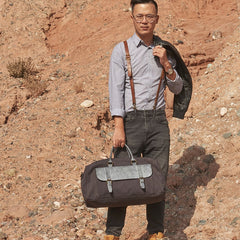 Mens Leather Canvas Large Weekender Bag Canvas Travel Bag for Men - iwalletsmen