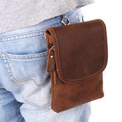 Cool Brown Leather Mens Mini Shoulder Bag Belt Pouch Belt Bags For Men - iwalletsmen