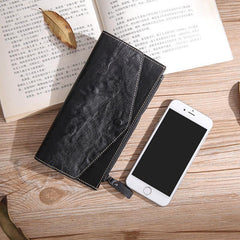 Casual Black Leather Men's Long Wallet Bifold Black Checkbook Wallet Clutch For Men - iwalletsmen