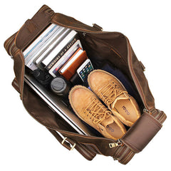 Vintage Large Leather Men's Overnight Bag Brown Travel Bag Weekender Bag For Men - iwalletsmen
