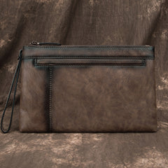 COOL MEN LEATHER Brown Wristlet Bag LONG CLUTCH WALLETS ZIPPER VINTAGE Tan Envelope Bag FOR MEN - iwalletsmen