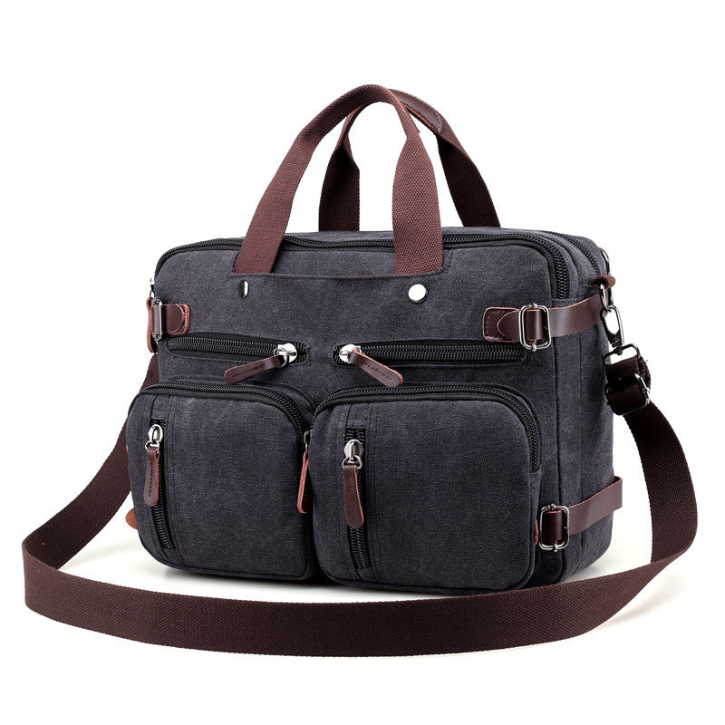 Cool Canvas Leather Mens Business Black Briefcase Khaki Laptop Shoulder Bag Handbag for Men - iwalletsmen