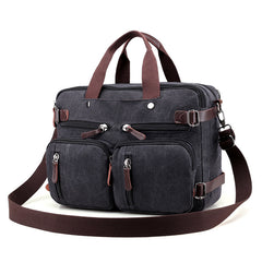 Cool Canvas Leather Mens Business Black Briefcase Khaki Laptop Shoulder Bag Handbag for Men - iwalletsmen