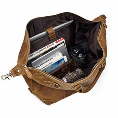 Casual Brown Leather Men Handbag Overnight Bags Travel Bags Weekender Bags For Men - iwalletsmen