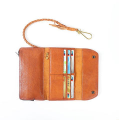 Tan Leather Mens Cool Trifold Chain Wallet Long Leather Chain Wallet Biker Wallet for Men - iwalletsmen