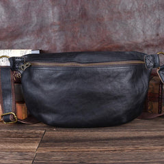 Black Leather Mens Large Sling Bag Leather Sling Pack Postman Bag Fanny Pack Shoulder Bag For Men - iwalletsmen