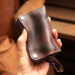 Cool Black Leather Mens billfold Key Wallet Bifold Brown Small Key Wallet Key Holder For Men - iwalletsmen