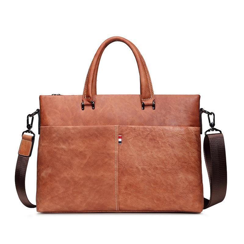 Brown Leather Men 13 inches Vintage Briefcase Handbag Gray Brown Laptop Handbag Side Bag For Men - iwalletsmen