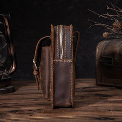 Brown LEATHER MEN'S Phone Holster Small Belt Pouch Mini Waist Bag Vertical Phone Holster FOR MEN - iwalletsmen