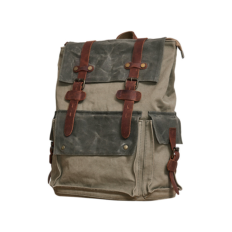 Canvas Leather Mens Backpack 15 inches Travel Green Backpacks Satchel Backpack Canvas School Backpack for Men - iwalletsmen