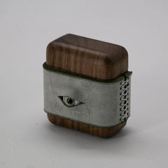Handmade Green Leather Coffee Wood AirPods Pro Case with Eye Custom Leather AirPods Pro Case Airpod Case Cover - iwalletsmen