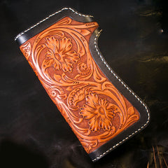 Handmade Mens Cool Tooled Boa Skin Floral Leather Chain Wallet Biker Trucker Wallet with Chain